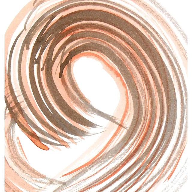 Fluid abstract watercolor using metallic and terracotta shades swirled together in free flowing shape by British artist...