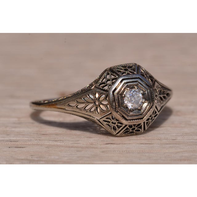 Silver The Davis Drive: Art Deco Engagement Ring in White Gold For Sale - Image 8 of 11