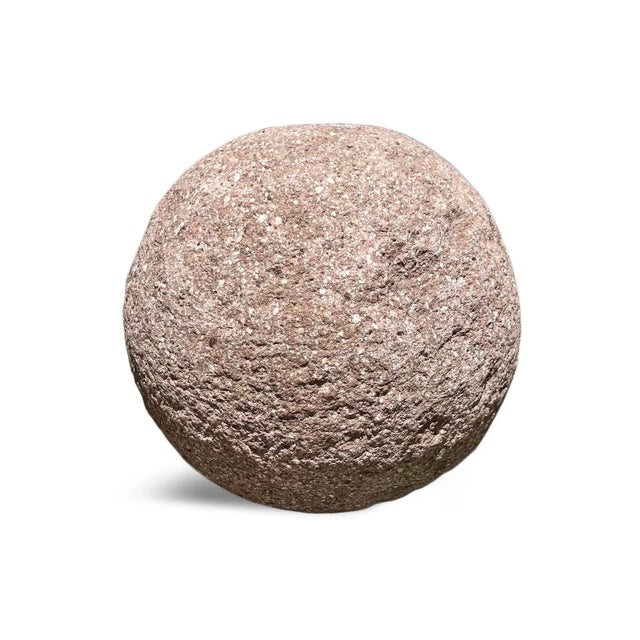 Hand chiseled vintage stone granite garden sphere. Heavy solid and fragile piece. Each unique with variety of grey and...