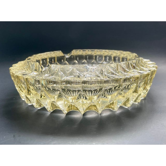 Glass Vintage Glass Ashtray – Large Heavy Glass Dish With Yellow Tint Catchall For Sale - Image 7 of 9