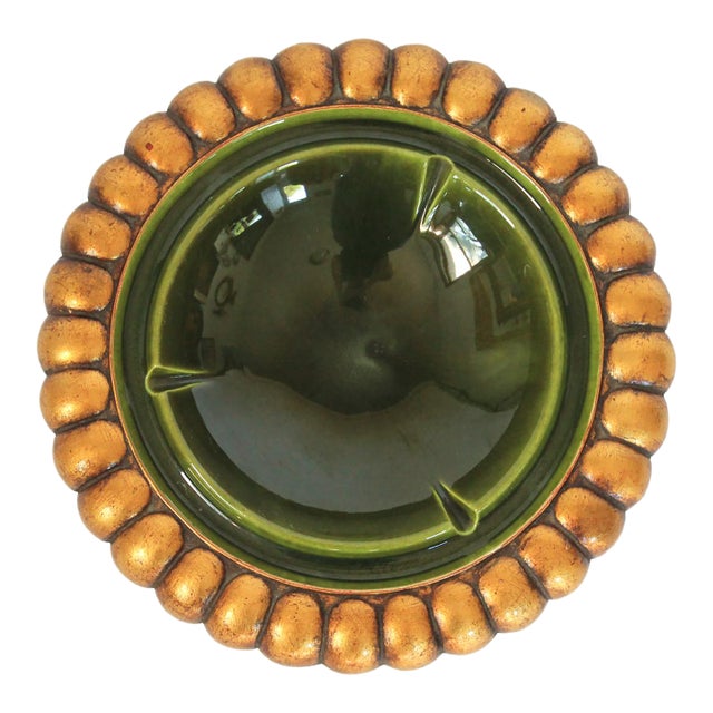 Mid Century Anthony Freeman McFarlin California Pottery Gold Leaf Ashtray For Sale