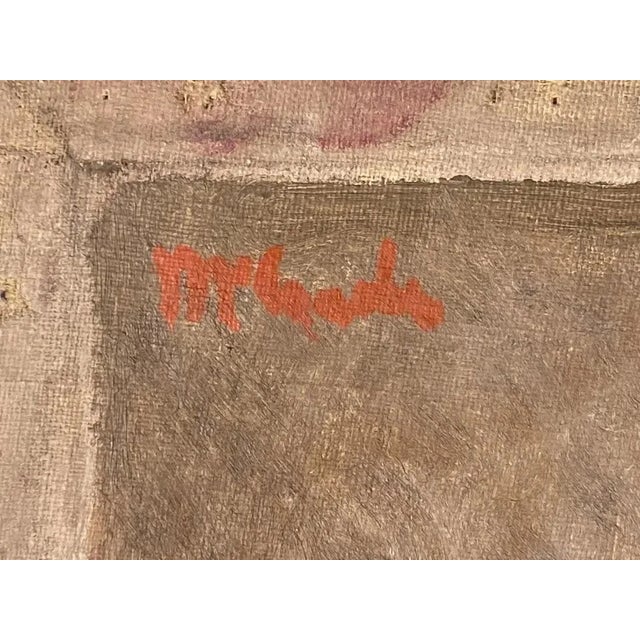 Vintage circa 1940's oil on canvas portrait painting of woman in purple dress by Lawrence McConaha (1894 - 1962) Indiana....