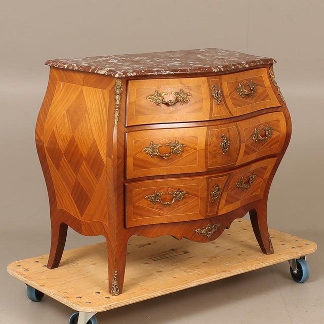 Rococo-Style Chest of Drawers in Wood and Stone, 1950s For Sale - Image 4 of 6