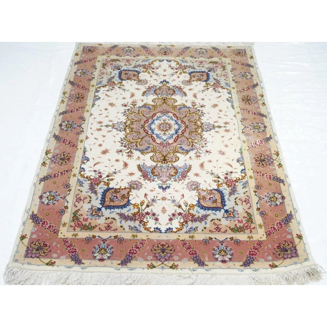 Extremely Fine Persian Tabriz Wool & Silk Rug 3'4'' X 5'2'' For Sale - Image 9 of 11