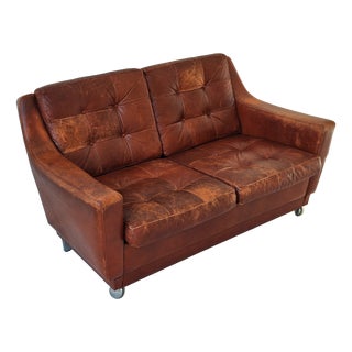 Mid-Century Patchwork Tufted Leather Sofa, 1960s For Sale