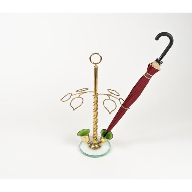 Gold Mid-Century Flower Umbrella Stand in Glass and Brass in the style of Cristal Arte, Italy, 1960s For Sale - Image 8 of 16