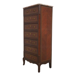 Vintage French Style Inlaid Marble Top Lingerie Chest For Sale