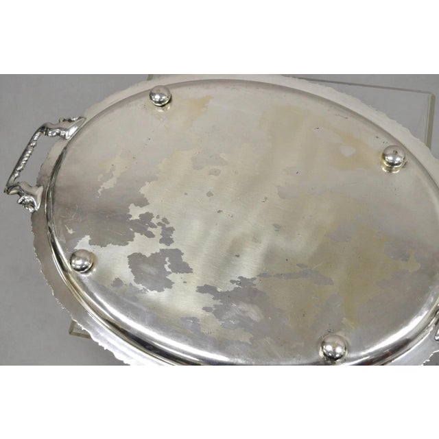Antique English Victorian Silver Plated Repousse Oval Serving Platter Bar Tray For Sale - Image 9 of 12