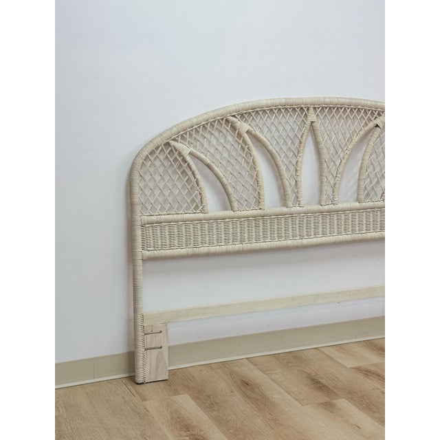 Vintage White Wicker Arched Queen Headboard Coastal Boho Hollywood Regency For Sale - Image 4 of 12