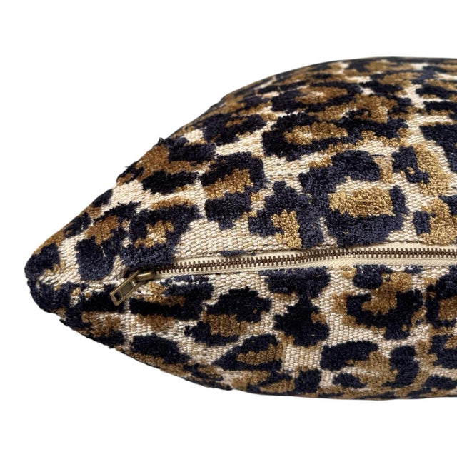 Pair of Midnight Gold Leopard Genoa Velvet Weave Pillows For Sale - Image 4 of 5