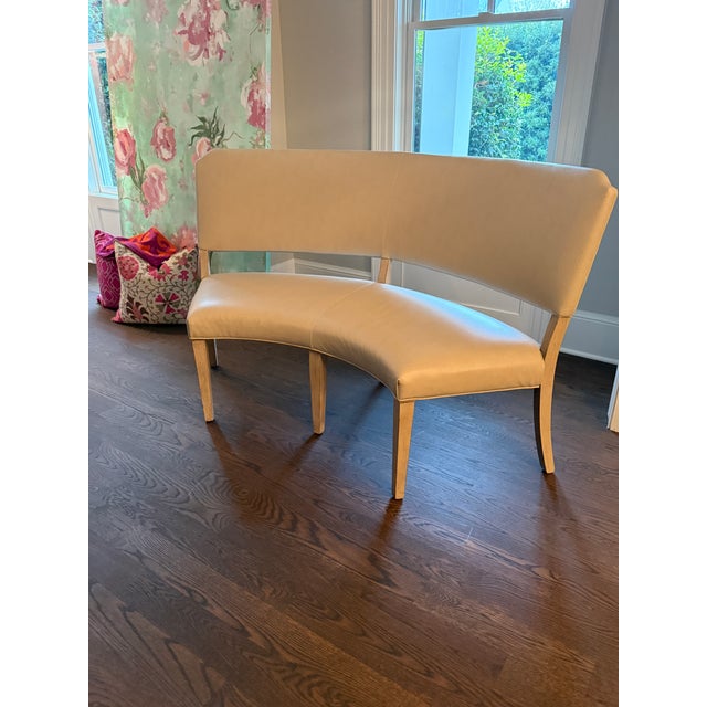 Curved Faux Leather Bench Attributed to Hickory Chair For Sale In Washington DC - Image 6 of 8