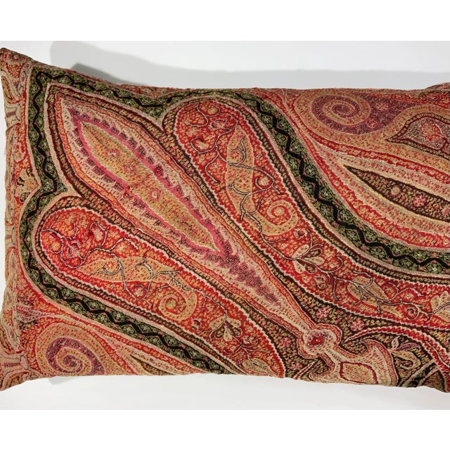 Red Single Antique Pillow Made From Kashmir Shawl For Sale - Image 8 of 11