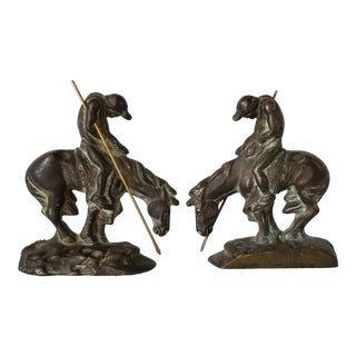 Vintage Southwestern End of Trail Fallen Warrior on Horse Brass Bookends- a Pair For Sale