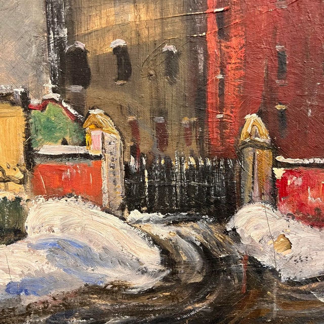 Mid-Century Modern Cleveland Winter Cityscape Painting Signed Halt For Sale - Image 3 of 12