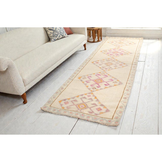 Oushak Vintage White Wool Runner For Sale - Image 4 of 10