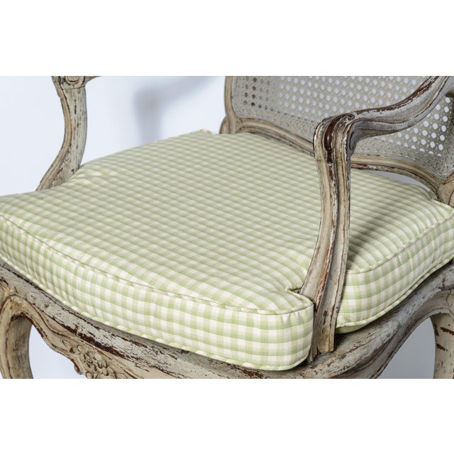 Pair French Louis XV Style Painted Cane Chairs For Sale - Image 9 of 14