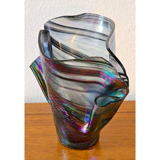1990s Iridescent “Handkerchief” Art Glass Vase, Oil Slick Finish For Sale - Image 4 of 14