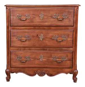 Baker Furniture French Provincial Louis XV Oak and Burl Wood Chest of Drawers or Commode
