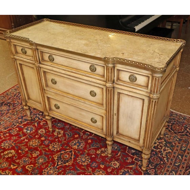 Cream Gustavian Style Marble Top Dresser Commode Chest Attr to John Richard Dimensions : 50" Wide X 19.25" Deep X35" Tall...