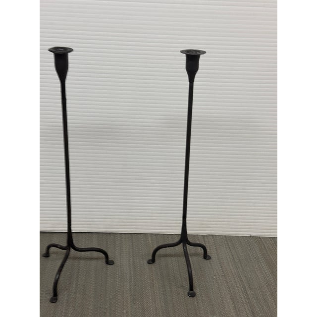 Black Iron Tripod Candlesticks, Pair For Sale - Image 4 of 12