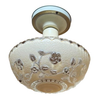 1930s Art Deco Ivory Semi Flushmount Ceiling Fixture For Sale