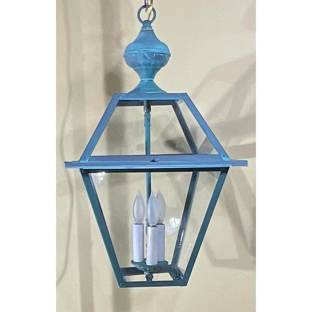 Metal Exquisite Vintage Verdigris Solid Brass & Hanging Lantern / Chandelier For Sale - Image 7 of 14
