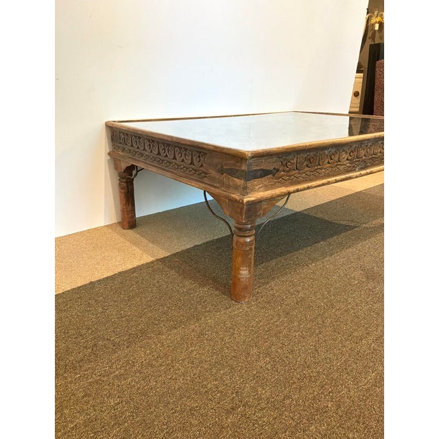 Antique Indian Wood & Iron Carved Door Cocktail Table. For Sale In Atlanta - Image 6 of 8