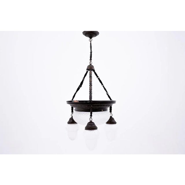 Brass and Glass Chandelier, Poland, 1940s, in Flawless conditions. Designed 1920 to 1949 Up to 250V (Europe/UK...