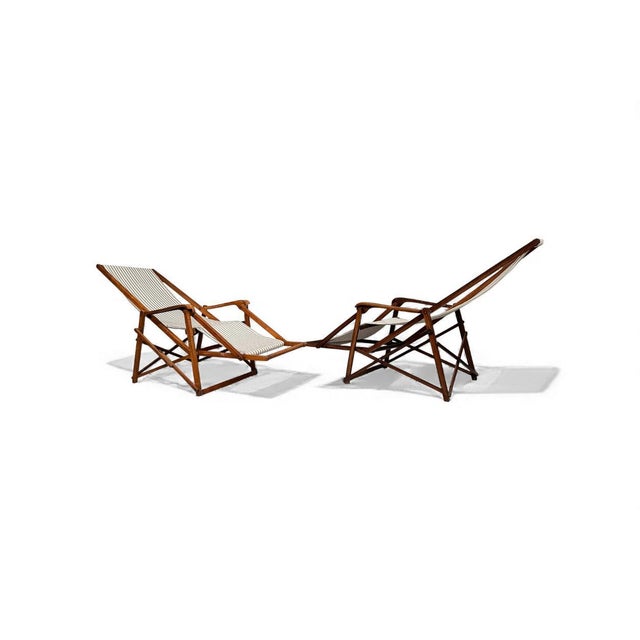 Mid-Century Modern Pair of Chaise Lounges in Hardwood & Fabric, Lucio Costa, 1950s For Sale - Image 3 of 9