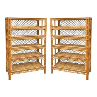 Mid-Century Organic Modern Coastal Style Bamboo Shelves / Etageres - Pair For Sale