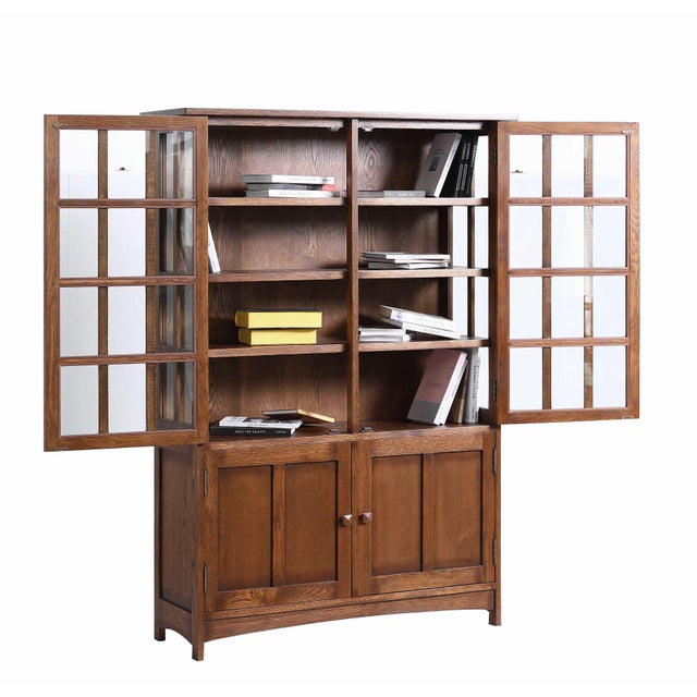 Mission Oak 4 Door Display China Cabinet - Walnut - 49"w For Sale - Image 4 of 13