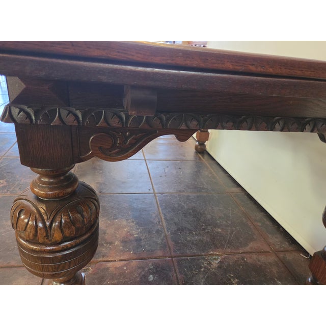 Antique 1920s Rustic Spanish Jacobean Extra Large Dining Table 9 Feet Open For Sale - Image 12 of 12