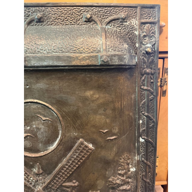 Antique Embossed Fireplace Summer Cover, Windmill Scene, Bronze-Tone Metal For Sale - Image 12 of 13