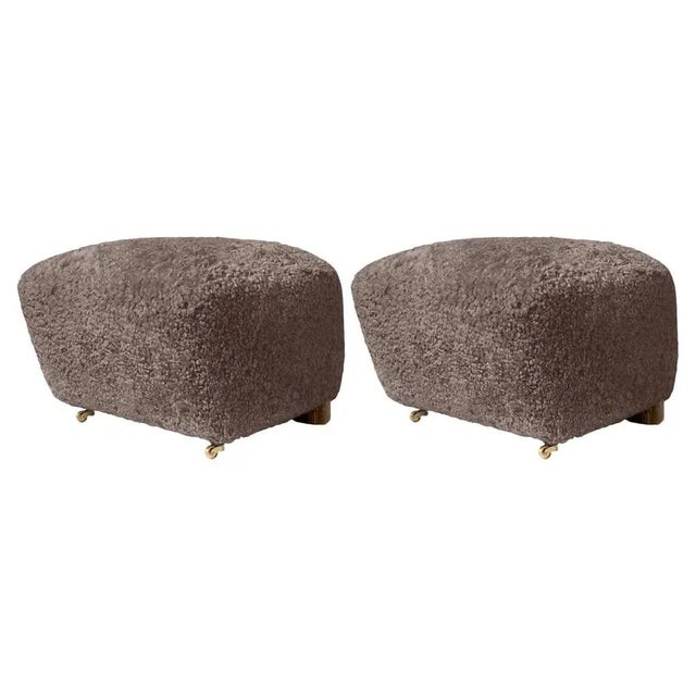 Gray Set of Sahara Smoked Oak Sheepskin the Tired Man Footstools by Lassen For Sale - Image 8 of 8