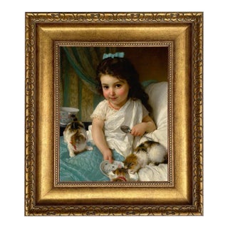 Young Girl With Kittens Framed 11x14" Oil Painting Print on Canvas For Sale