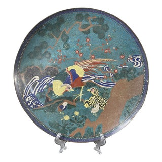 Japanese Cloisonné Charger with Pheasant and Chicks, Late 19th Century For Sale