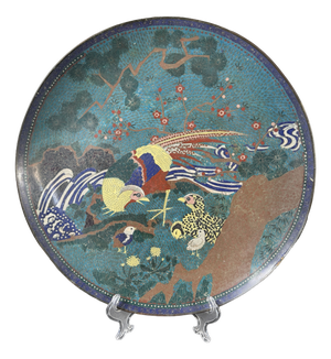 Japanese Cloisonné Charger with Pheasant and Chicks, Late 19th Century