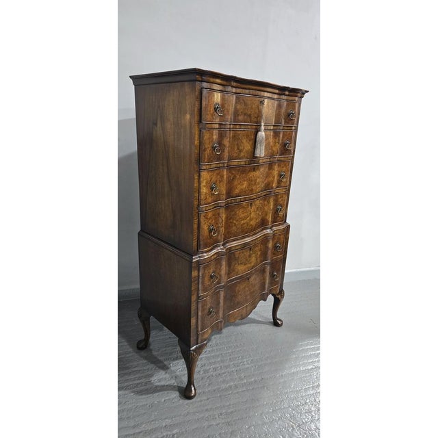 Wood Queen Anne Burr Walnut Chest of Drawers on Stand, 1910 For Sale - Image 7 of 12