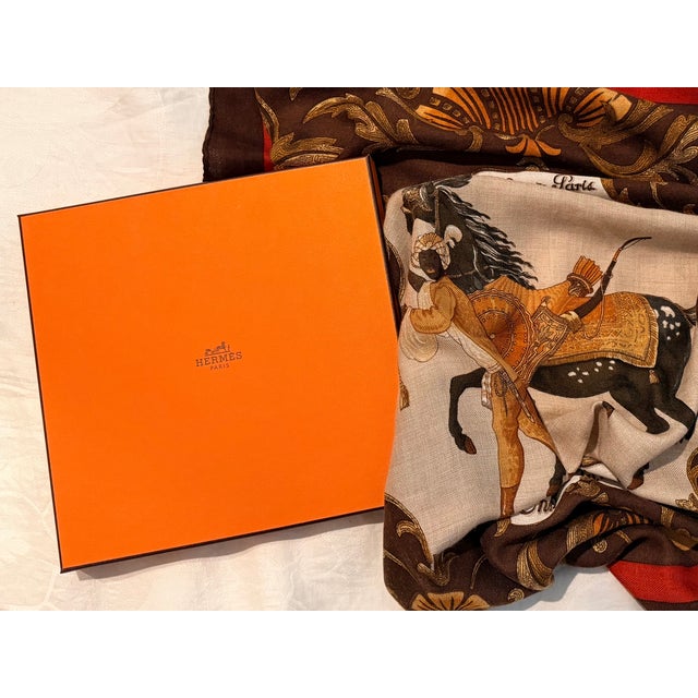 Textile Late 20th Century Hermes Cheval Turc Silk/Cashmere Scarf For Sale - Image 7 of 10