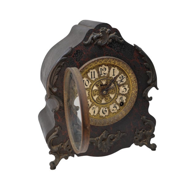 Antique Victorian Rococo Revival Mantel Clock With Ornate Cartouche Dial, Circa 1900 For Sale - Image 4 of 18
