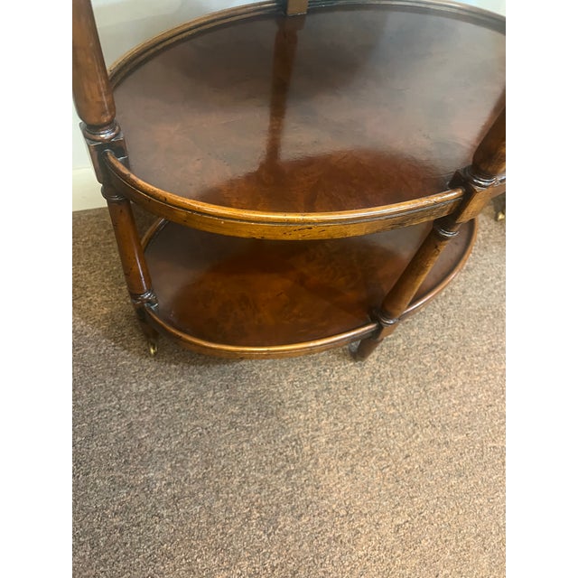 Amazing Pair of Three Tiered Burlwood Walnut European Style Butler Tray Top Side Tables Henredon For Sale - Image 11 of 11