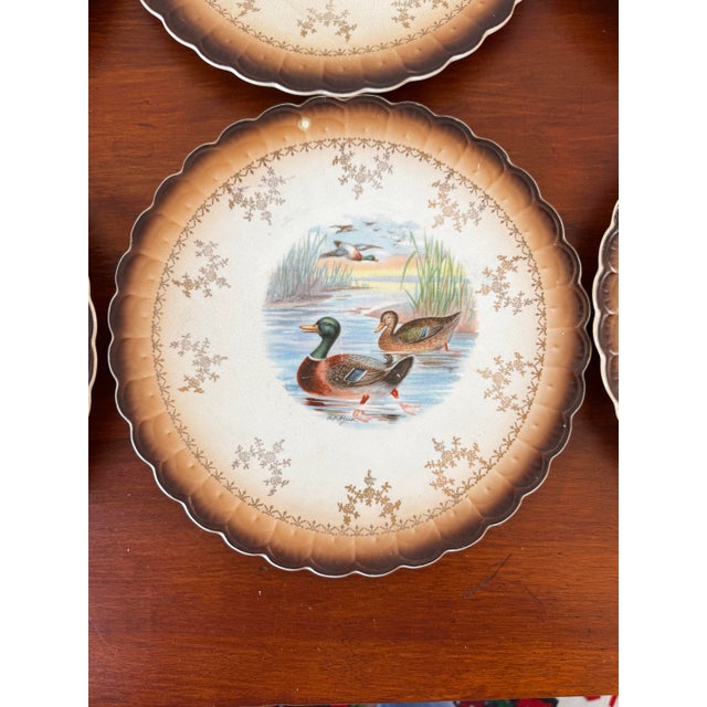 Brown Set of 6 Vintage Sterling China Game Bird Plates, Signed r.k. Beck, Rustic Lodge Wildlife Decor For Sale - Image 8 of 12