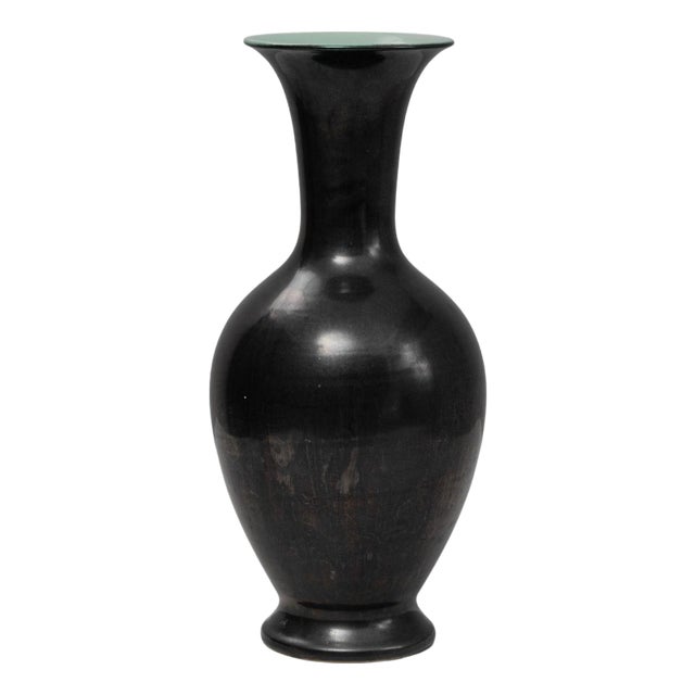 20th Century German Mid-Century Modern Black Ceramic Vase For Sale