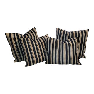 Collection of Four 19Thc Striped Blue and White Linen Pillows For Sale