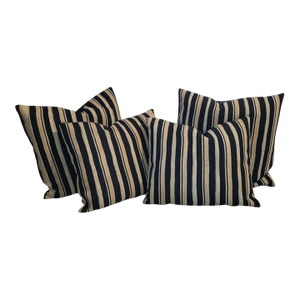 Collection of Four 19Thc Striped Blue and White Linen Pillows