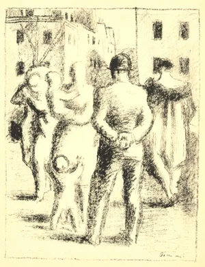 Walking Figures - Original Lithograph by W. Gimmi - Early 20th Century Early 20th Century