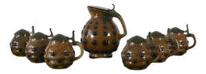 Beer Jug with 6 Capped Steins by Paul Wynand, Merkelbach, 1908