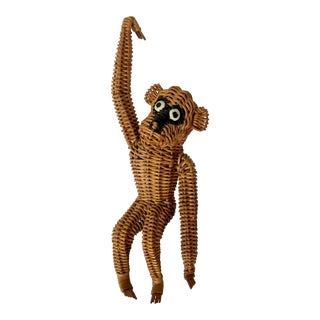 Mid Century Little Wicker Monkey For Sale
