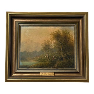 Antique European Landscape Oil Painting by A. Hobart Signed For Sale