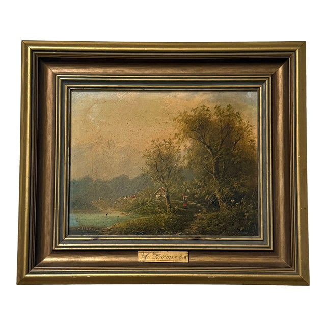 Antique European Landscape Oil Painting by A. Hobart Signed For Sale